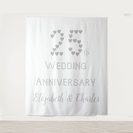 25e bruiloft Jubileum Zilveren bruiloft Hearts Wandkleed (Voorkant)