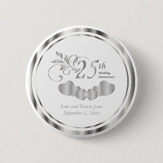 25e Eenvoudig Zilverweddenschap Jubileum Ronde Button 5,7 Cm (Voorkant)