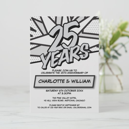 25e Funny Trouwdag Stripboek Kaart (Staand voorkant)