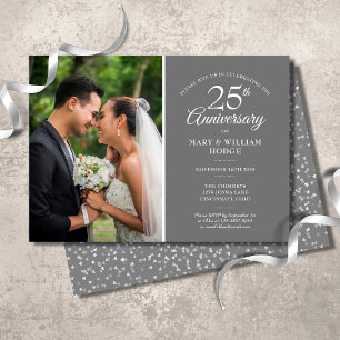 25e Huwelijksjubileum Foto Zilveren Confetti Kaart