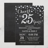 25e huwelijksjubileum krijtbord zwart zilver kaart (Voorkant / Achterkant)