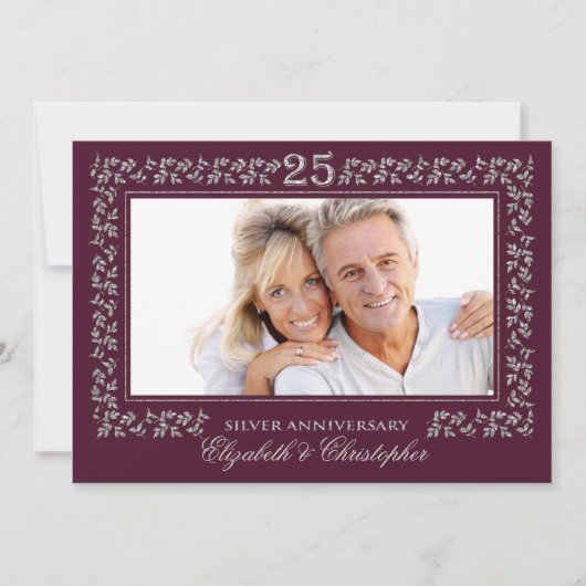 25e huwelijksjubileum pruim zilver foto kaart (Voorkant)