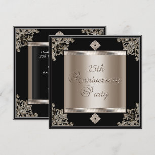 25e huwelijksverjaardag Art Deco zwart sepia Kaart