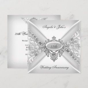 25e huwelijksverjaardag Elegant Zilver Wit Kaart