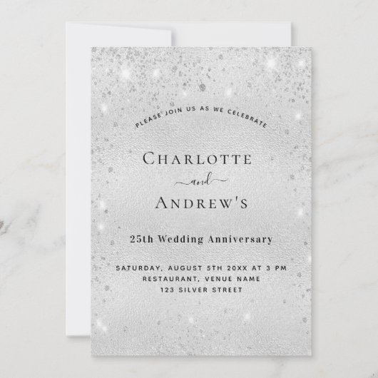 25e huwelijksverjaardag zilveren glitter luxe kaart (Voorkant)