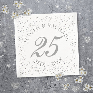 25e huwelijksverjaardag Zilveren Stardust Confetti Servetten
