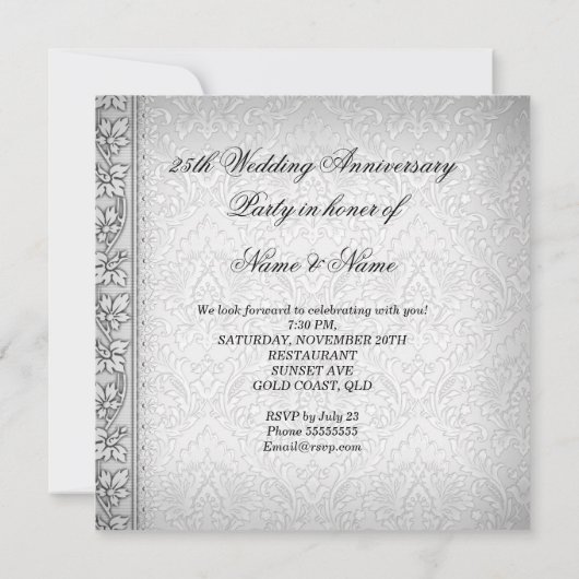 25e huwelijksverjaardagfeest Parel Wit Zilver Kaart (Achterkant)