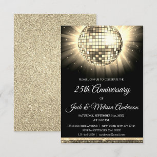 25e huwelijksverjaardagsfeest Gouden Disco Bal Kaart