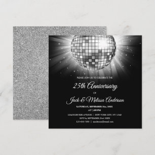 25e huwelijksverjaardagsfeest Zilveren Disco Bal Kaart