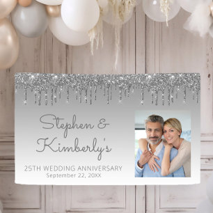 25e Jubileum - Aangepaste foto zilveren glitter Spandoek