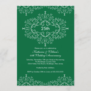 25e jubileum damast uitnodiging groen wit