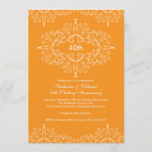 25e jubileum damast uitnodiging oranje wit