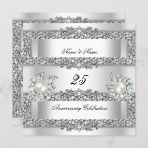 25e Jubileum Elegant White Silver Pearl Lace Kaart