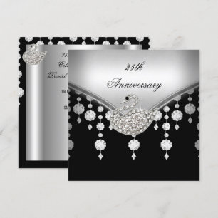 25e jubileum Elegant Zilver Zwart Witte Zwaan Kaart