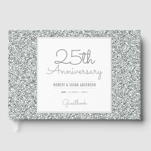 25e Jubileum Faux Silver Glitter Gastenboek (Voorkant)