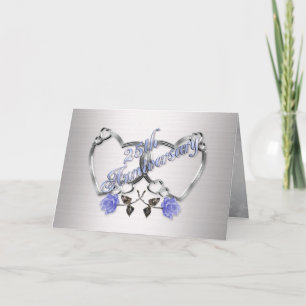 25e Jubileum feestdag zilveren harten Bedankkaart