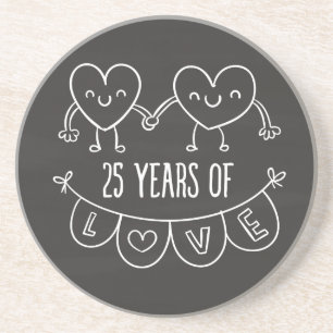 25e Jubileum Gift Chalk Hearts Zandsteen Onderzetter