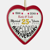 25e Jubileum Gift Hart Vormgegeven Kerst Keramisch Ornament (Rechts)