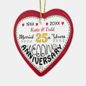 25e Jubileum Gift Hart Vormgegeven Kerst Keramisch Ornament (Links)