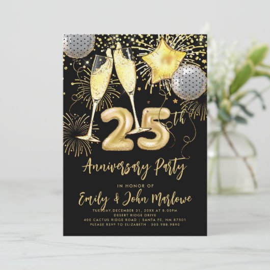 25e jubileum gouden glitters confetti champagne kaart (Staand voorkant)