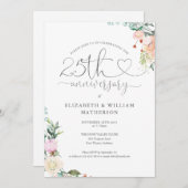 25e jubileum Hart Script Bloem Monogram Kaart (Voorkant / Achterkant)