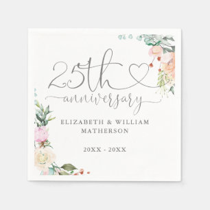 25e jubileum Hart Script Rozen Bloemstuk Servet