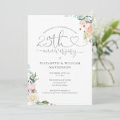 25e Jubileum Heart Script Bloemmonogram Kaart (Staand voorkant)