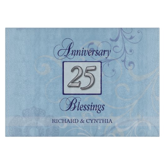 25e Jubileum in blauw en zilver Snijplank (Voorkant)