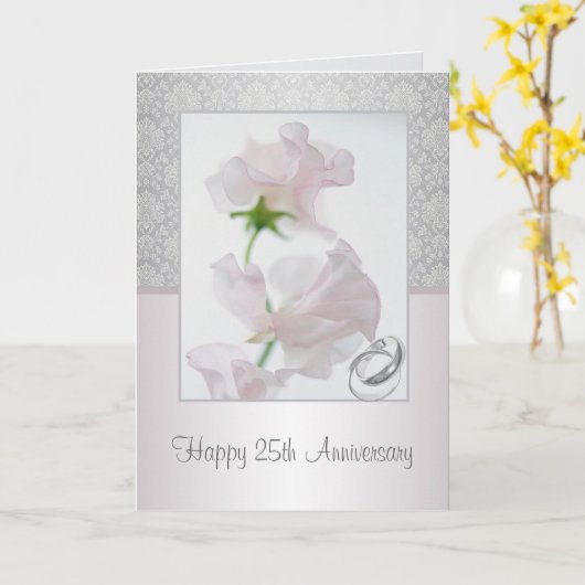 25e Jubileum Kaart. Bloemen, ringen, vouw Kaart (Gele Bloem)