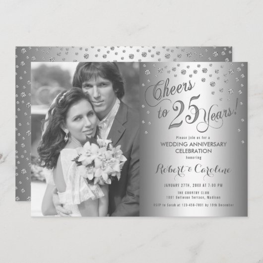 25e Jubileum met foto - Diamond Silver Kaart (Voorkant / Achterkant)