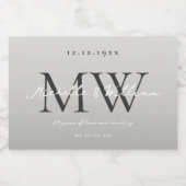 25e Jubileum Monogram Modern Zilveren Bruiloft Sparkling Wijnetiket (Enkel label)