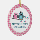 25e Jubileum Owl Wedding Jubilea Gift Keramisch Ornament (Rechts)