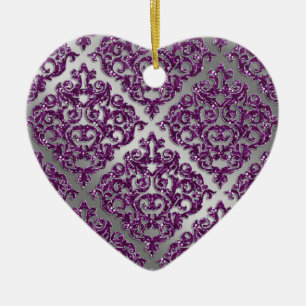 25e Jubileum Paarse Sparkle Silver Damask Keramisch Ornament