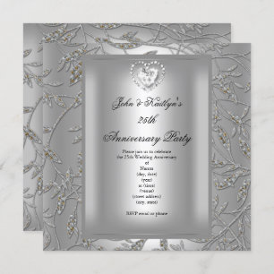 25e Jubileum partij Damask Silver Grey Kaart