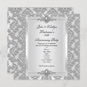 25e Jubileum Partij Damask Silver White Kaart