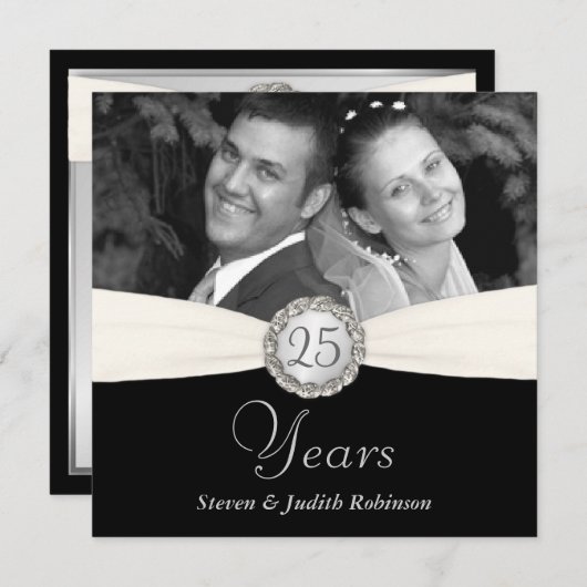 25e Jubileum Partij - Faux Pocket Style -SQUARE Kaart (Voorkant / Achterkant)