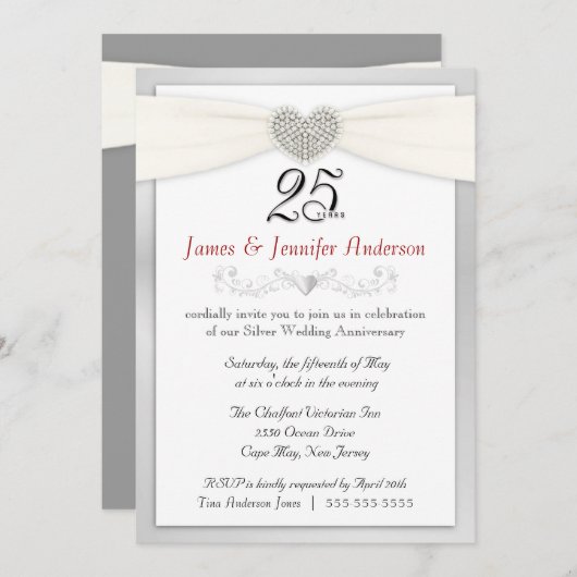25e Jubileum Partij Uitnodiging Zilver (Voorkant / Achterkant)