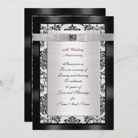 25e Jubileum partijuitnodiging zwart-wit Kaart (Voorkant / Achterkant)
