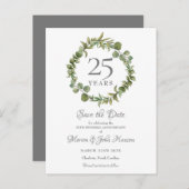 25e Jubileum Save the Date Greenery Garland Aankondigingskaart (Voorkant / Achterkant)