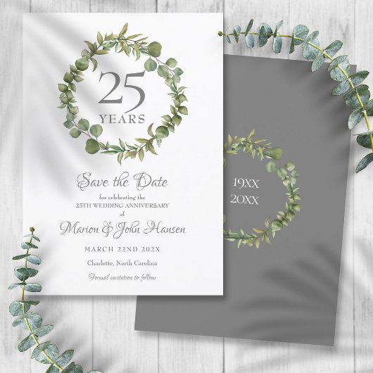 25e Jubileum Save the Date Greenery Garland Kaart
