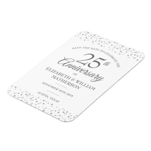 25e jubileum Save the Date Zilveren Hartjes  Magneet (Linkerzijde)