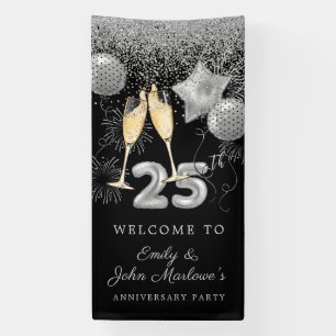25e Jubileum Silver Glitter Confetti Welcome Spandoek