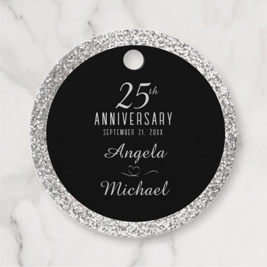 25e Jubileum Silver Sparkle Black Elegant Bedankjes Labels (Voorkant)