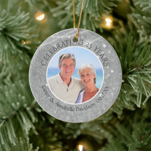 25e Jubileum | Silver Sparkle Two Photo Keramisch Ornament (Boom)