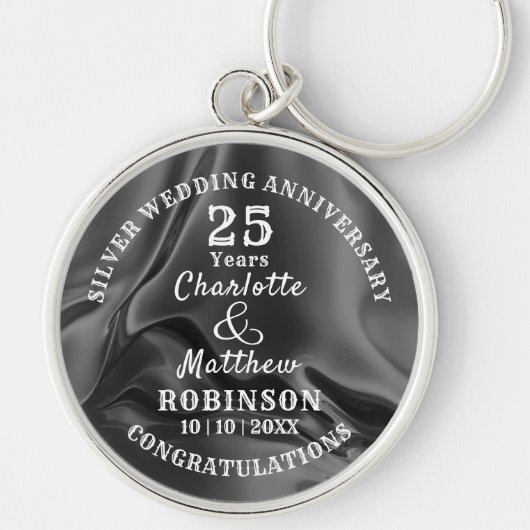 25e Jubileum Silver Wedding Gift Persoonlijk Sleutelhanger (Voorkant)