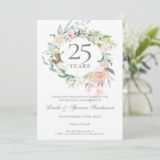 25e Jubileum Sparen de Datum Rozen Garland Save The Date (Staand voorkant)