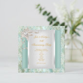 25e jubileum Teal Damast Zilver Wit 2 Kaart (Staand voorkant)