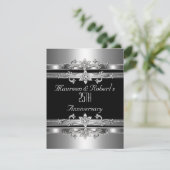 25e Jubileum Uitnodiging Elegant Black Silver (Staand voorkant)