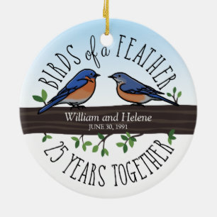 25e Jubileum van de bruiloft, Blauwvogels van een Keramisch Ornament