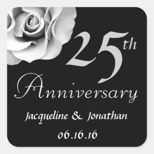 25e Jubileum WIT ZILVER ZWART Roos V01 Vierkante Sticker